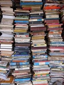 You might be a book addict if ... your collection looks like this. Photo: New Yorker: http://www.newyorker.com/online/blogs/books/2011/03/book-hoarding-bibliomania.html